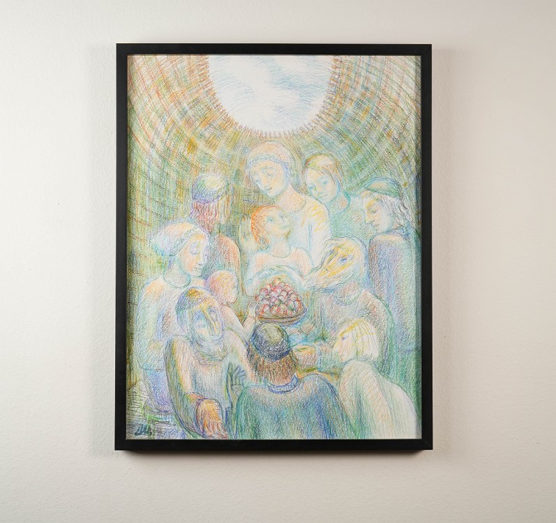 Cattail Sukkah Pastel and pencils on paper, 22x18 inches, 2011-2018, LM-4025