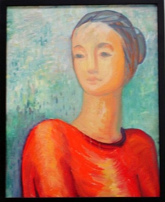 Woman in Red Oil on canvas, 16x20 inches, 1992, LM-6022, Private collection 🔴